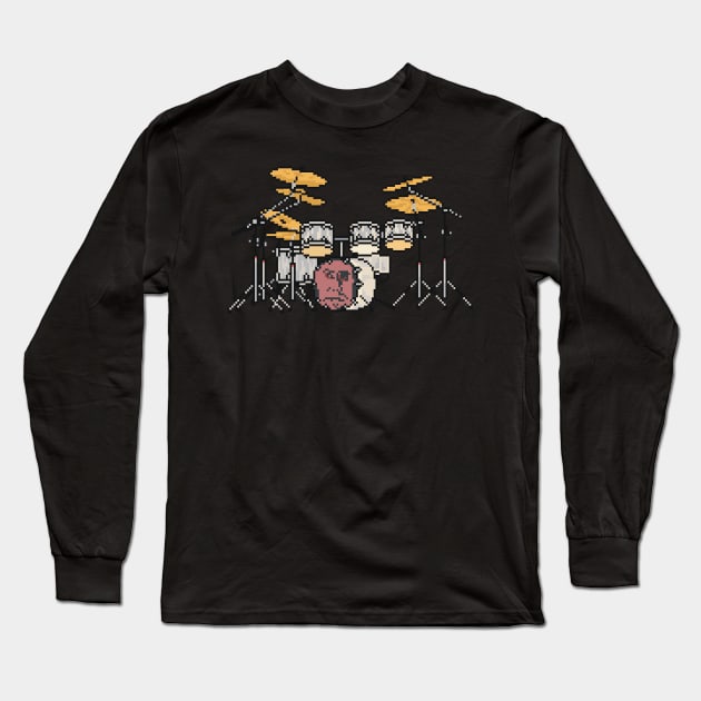 Pixel Face Drum Set Long Sleeve T-Shirt by gkillerb